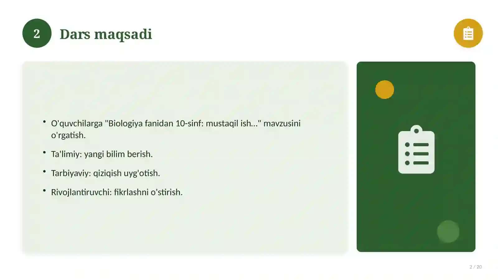 Biologiya fanidan 10-sinf: mustaqil ish topshiriqlari 2
