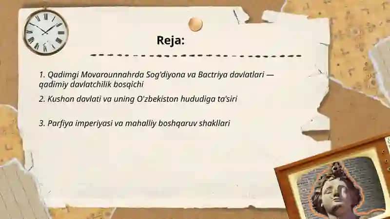 O'zbek davlatchiligining tarixiy bosqichlari O'zbekiston hududidagi davlatlar misolida 2