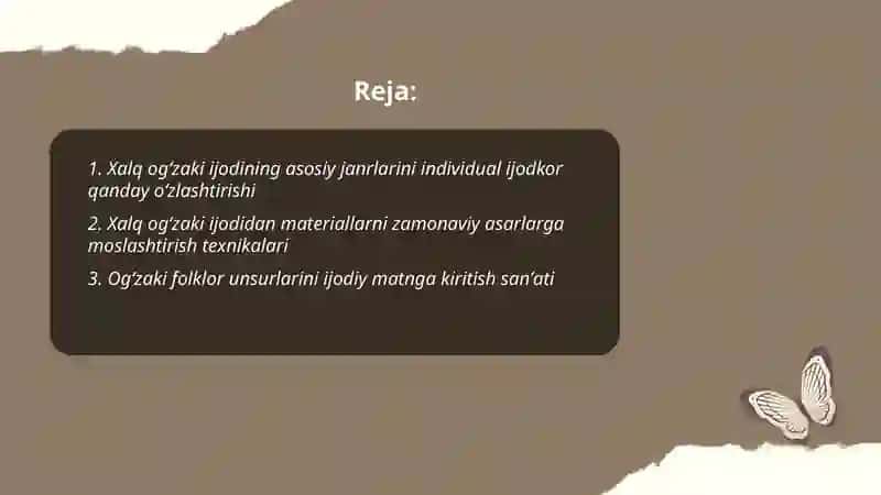 Individual ijodkorning xalq ogʻzaki ijodidan foydalanish mahorati 2