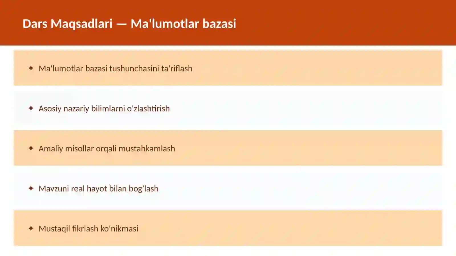 SQL O'qituvchilar va talabalar uchun dars ishlanma 2