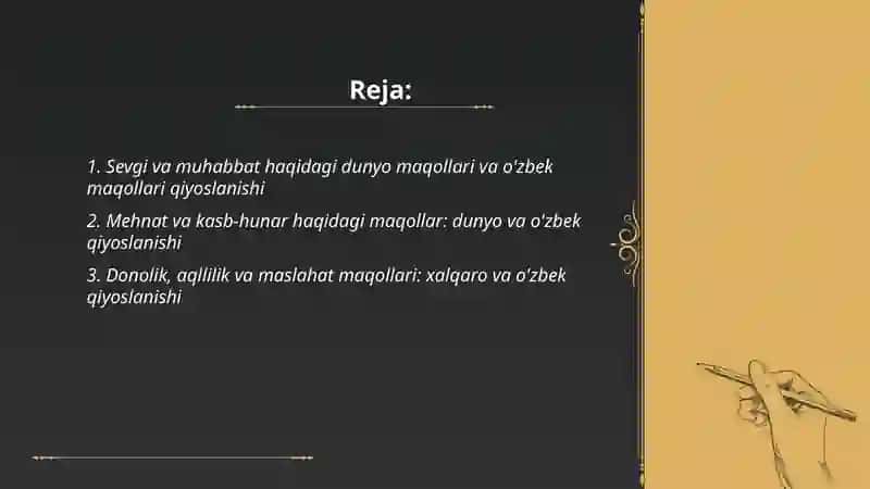 Dunyo xalqlari maqol va matallarini o'zbek xalq maqollari bilan qiyoslash 2