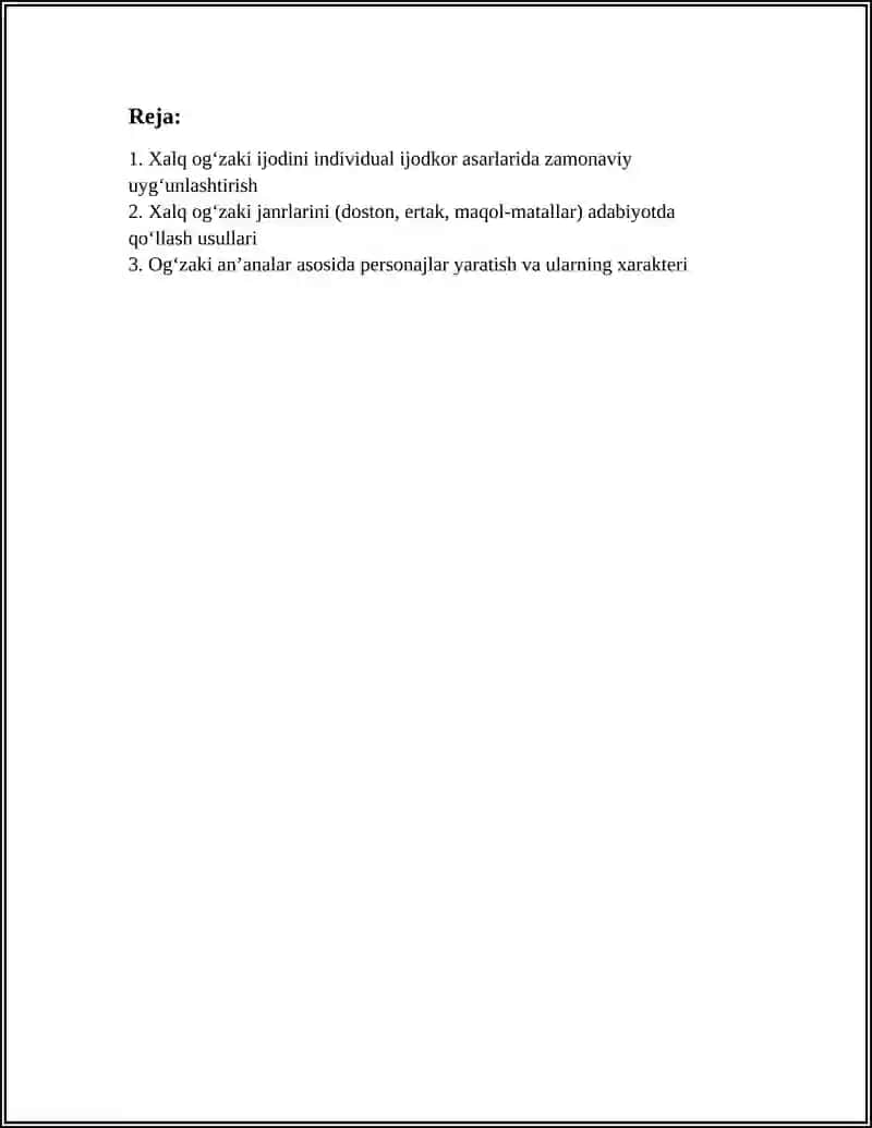 INDIVIDUAL IJODKORNING XALQ OGʻZAKI IJODIDAN FOYDALANISH MAHORATI 2