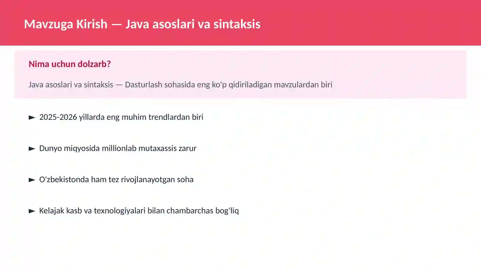 DASTURLASH | JAVA VA KORXONA 2