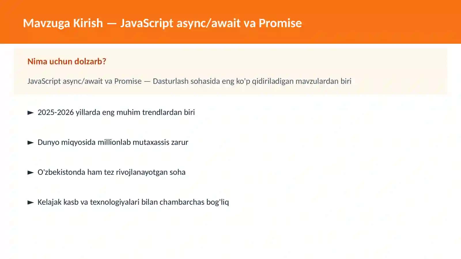 JavaScript async/await va Promise 2