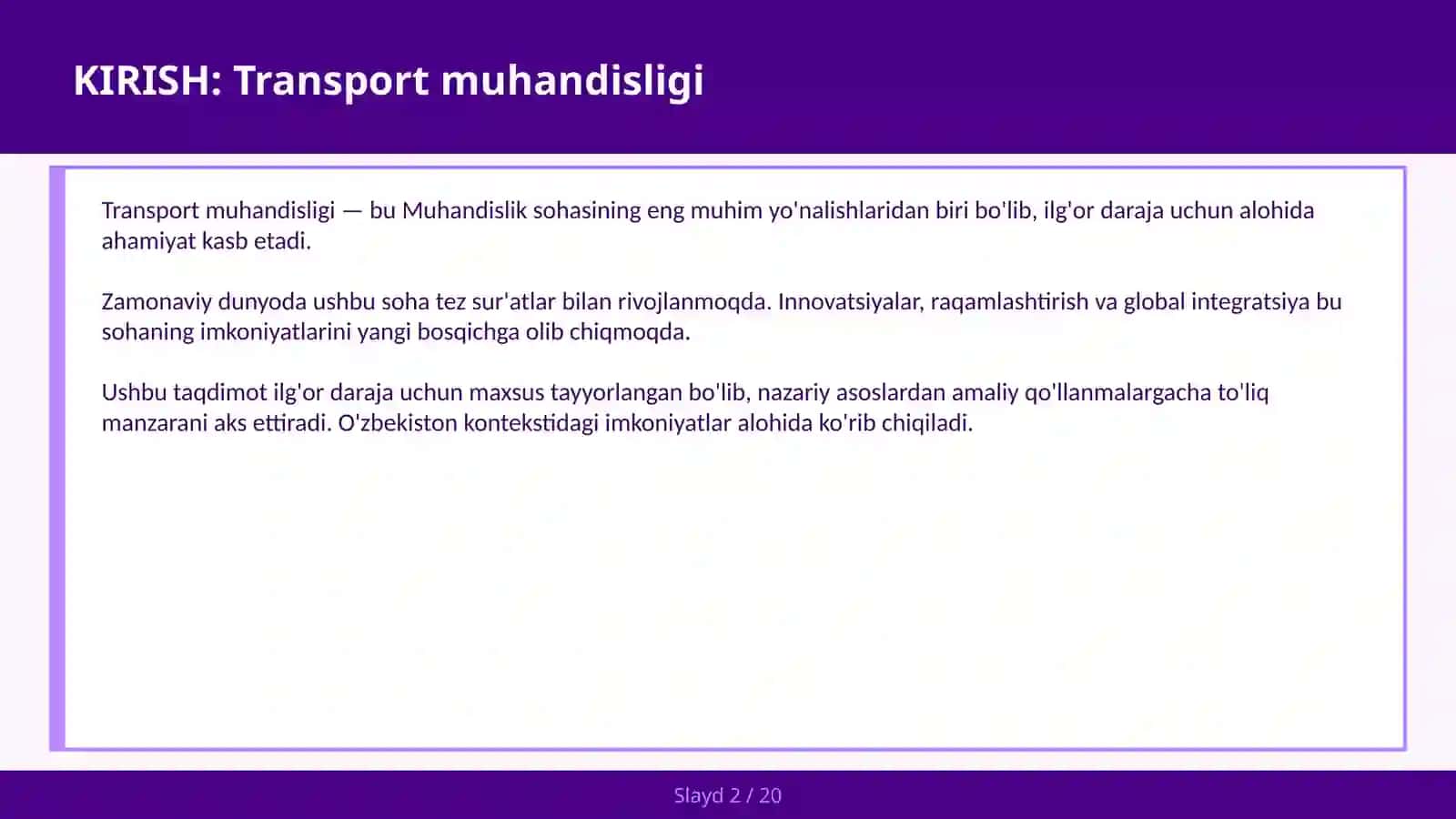 Transport muhandisligi 2