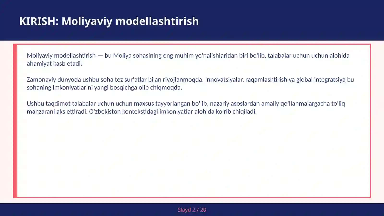 MOLIYAVIY MODELLASHTIRISH 2
