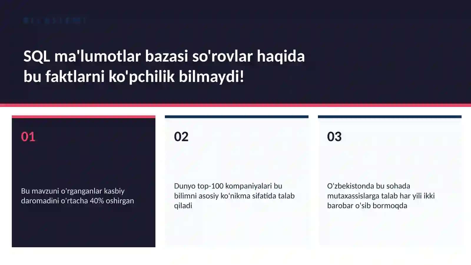 SQL ma'lumotlar bazasi so'rovlar 2