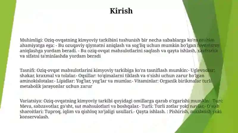 Oziq-Ovqat Mahsulotlari Kimyoviy Tarkibi 2