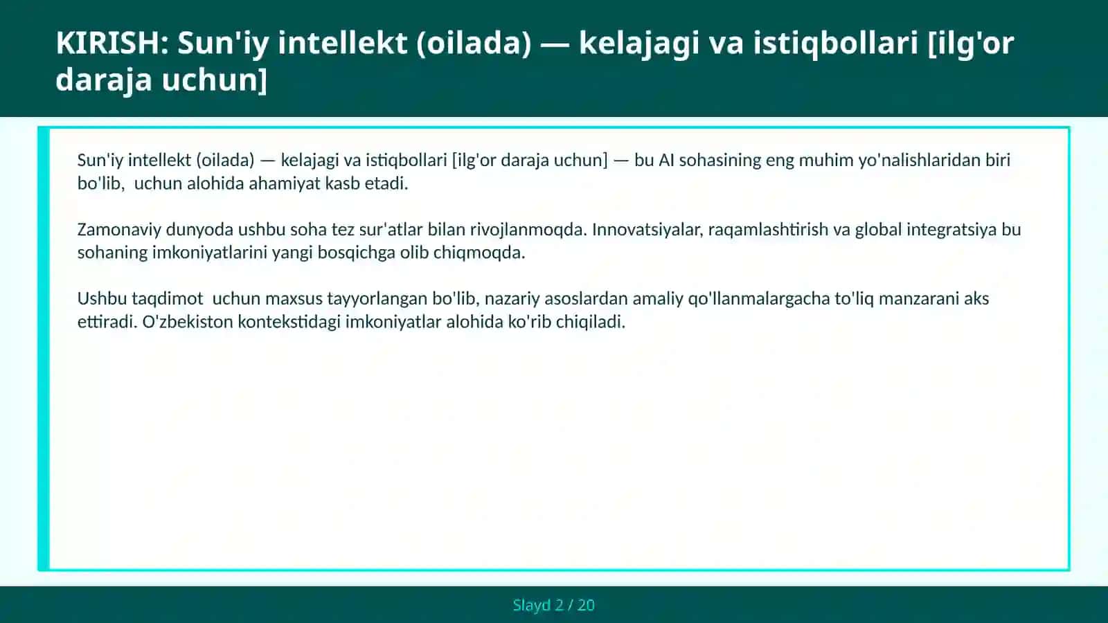 Sun'iy Intellekt (Oilada) - Kelajagi va Istiqbollari [Ilg'or Daraja Uchun] 2