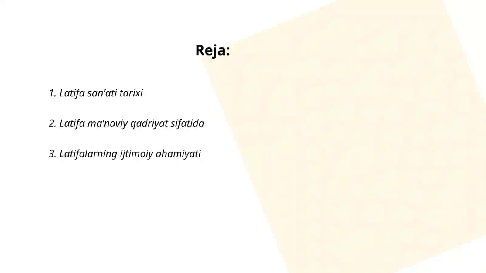 Latifa, lof, askiya janrlar bo'yicha taqdimot 2