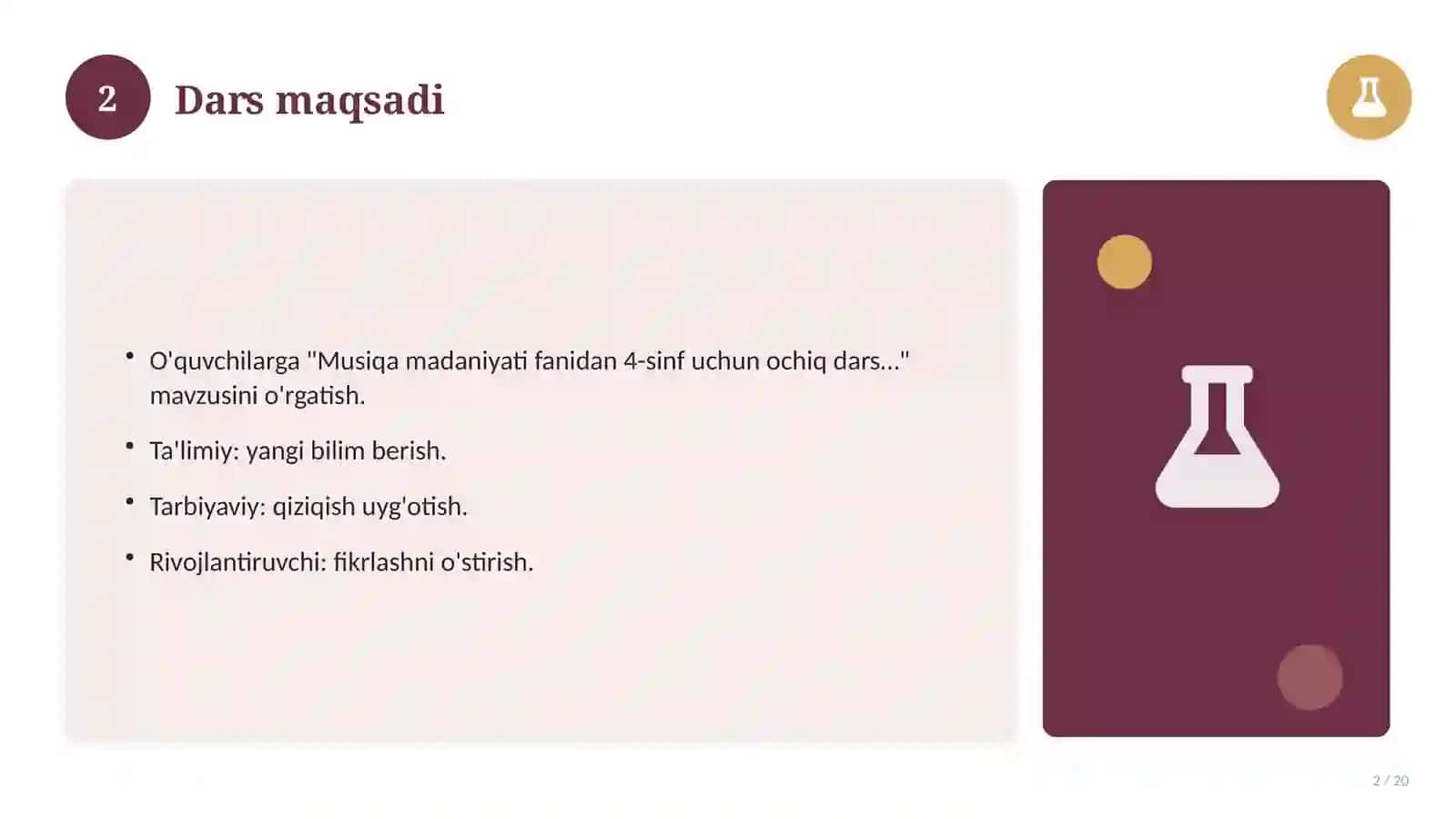 Musiqa madaniyati fanidan 4-sinf uchun ochiq dars ishlanmasi 2