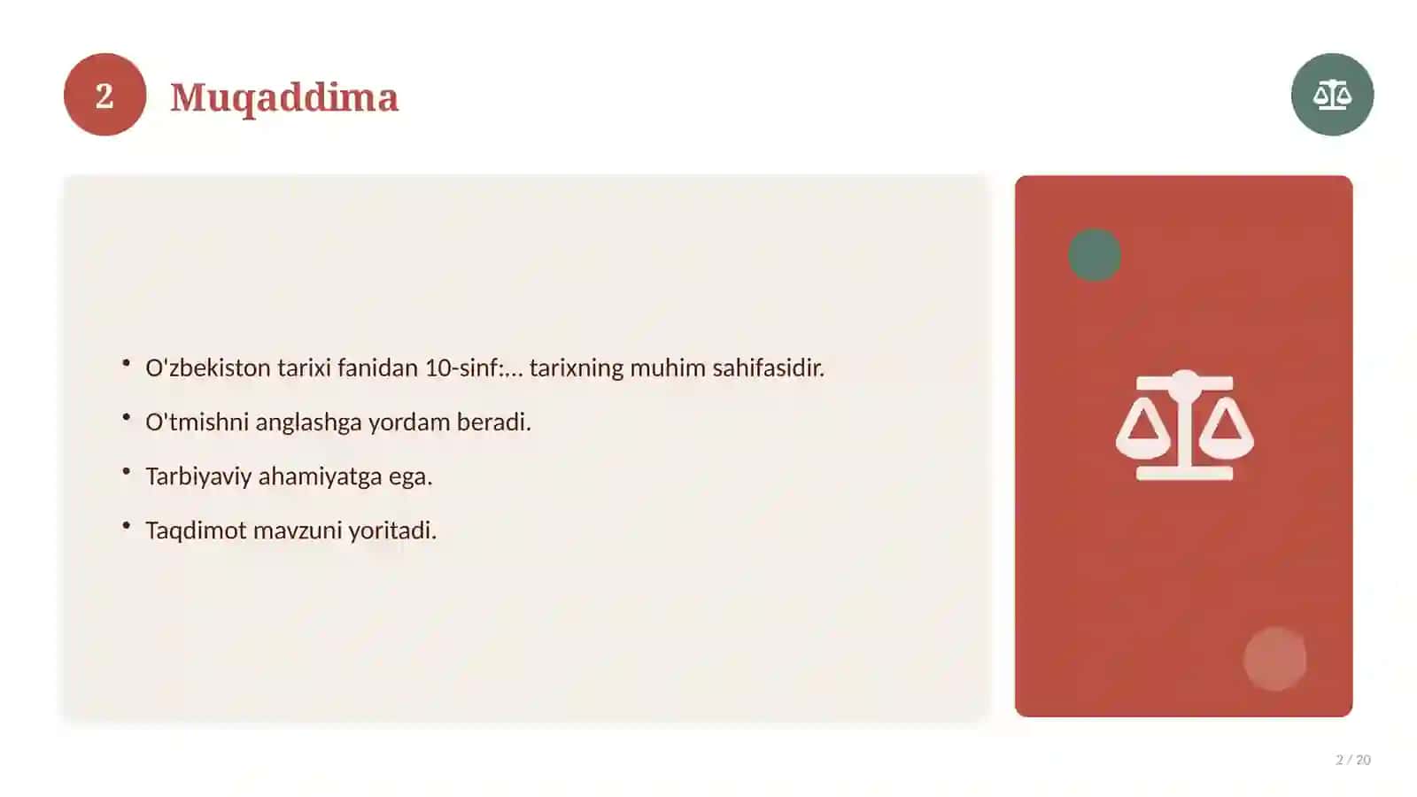 O'zbekiston tarixi fanidan 10-sinf: kalendar-mavzuiy reja 2