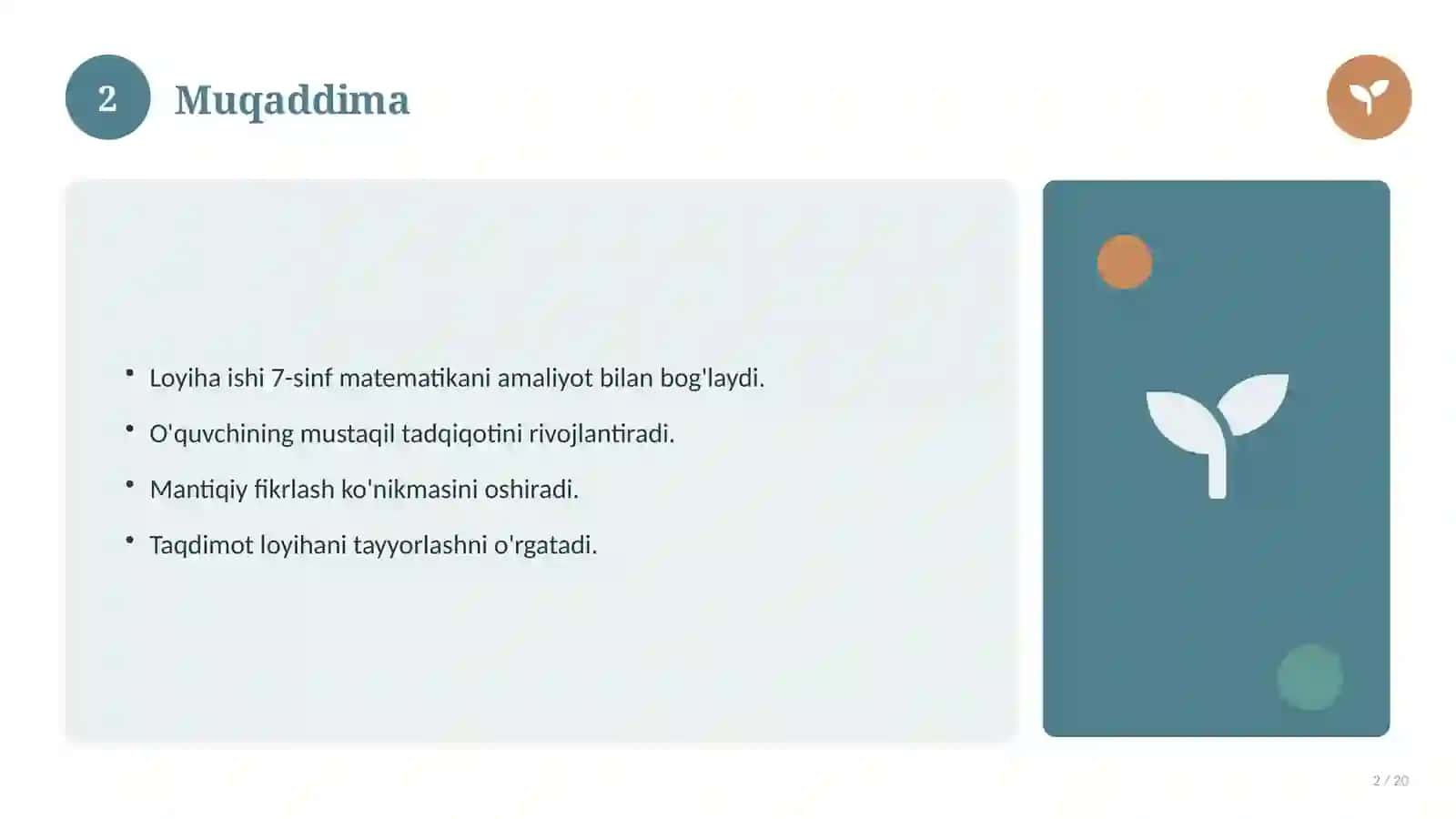 Matematika fanidan 7-sinf loyiha ishi 2