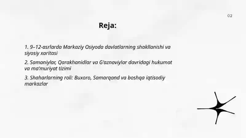 9 - 12 asrlarda O'rta osiyoda siyosiy, ijtimoiy va iqtisodiy hayotga umumiy nazar 2