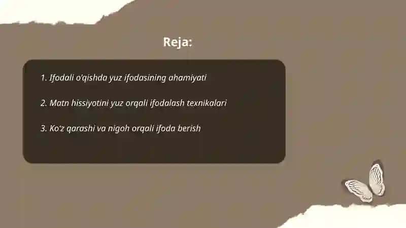 Ifodali o'qishda yuz ifodasi va harakat. 2