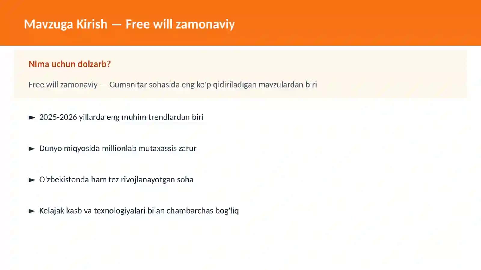 Free will zamonaviy 2