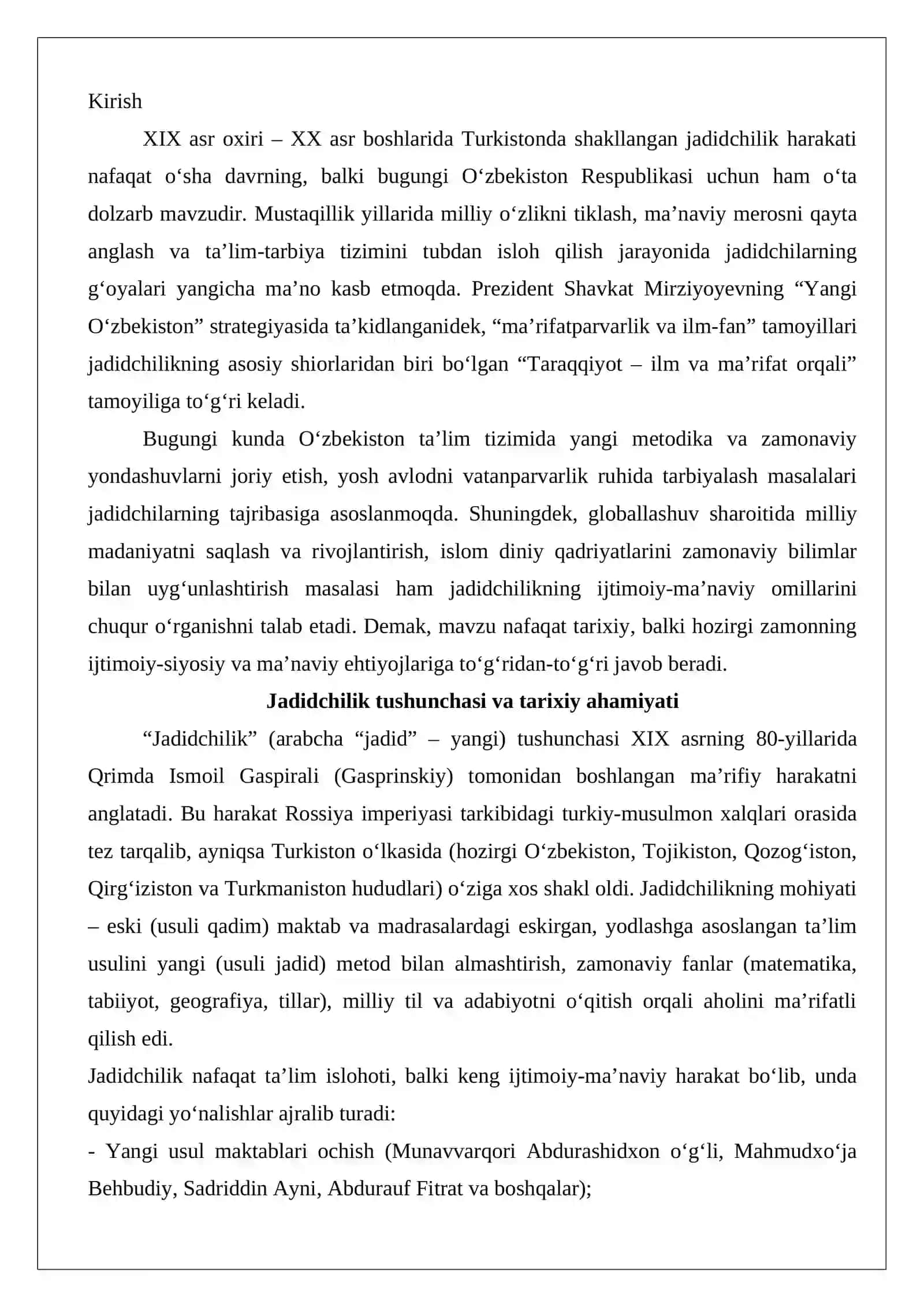 XIX asr oxiri – XX asr boshida Turkistonda jadidchilik harakatining shakllanishi va uning ijtimoiy-ma’naviy omillari 2