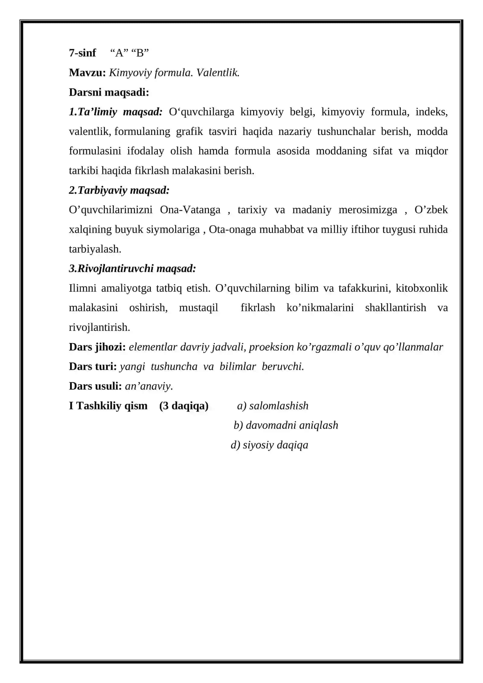 Kimyoviy formula. Valentlik 2