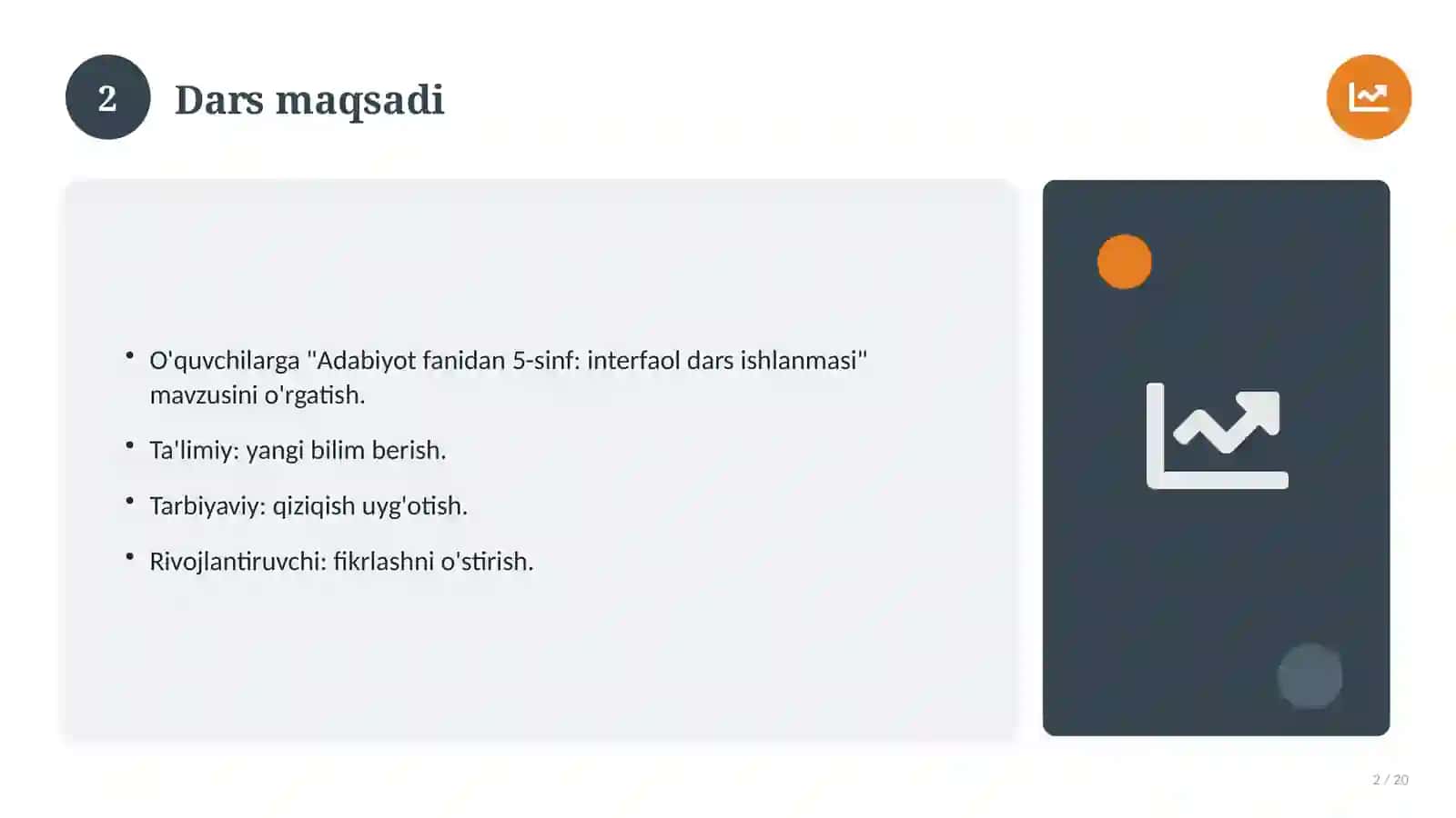 Adabiyot fanidan 5-sinf: interfaol dars ishlanmasi 2