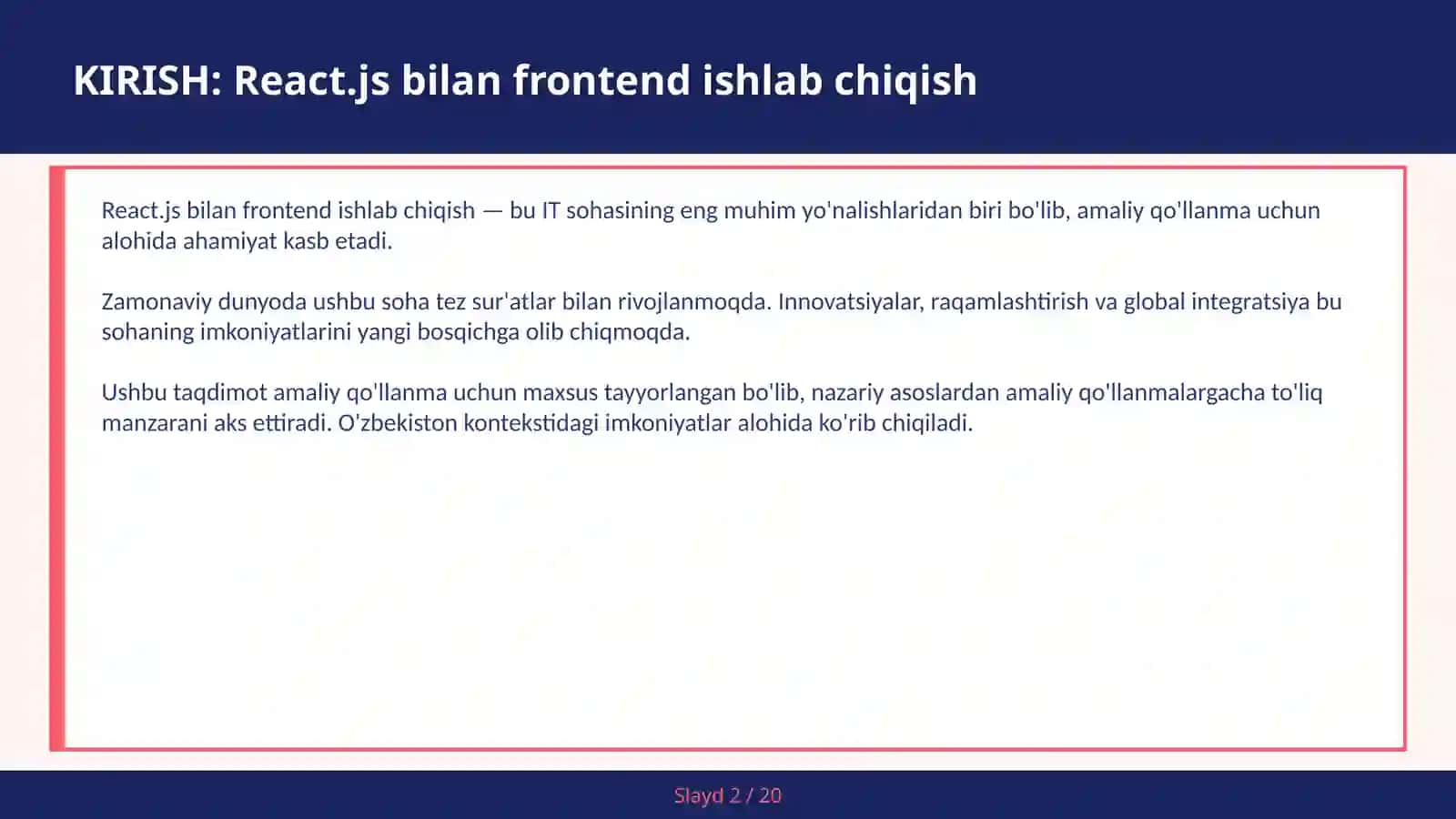 KIRISH: React.js bilan frontend ishlab chiqish 2