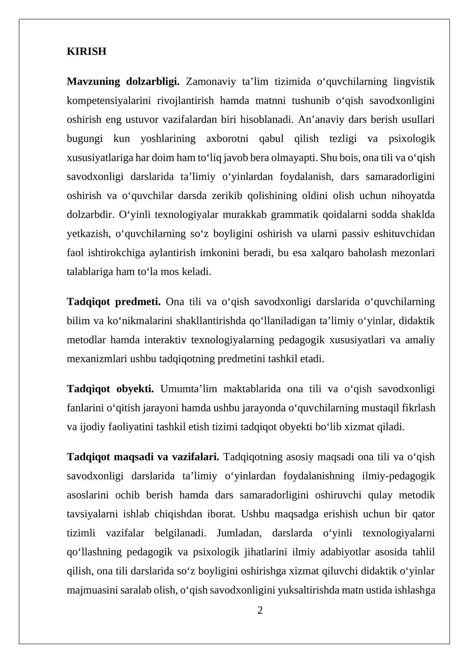 ONA TILI OQISH SAVODXONLIGI DARSDA TA'LIMIY OYINLARDAN FOYDALANISH 2