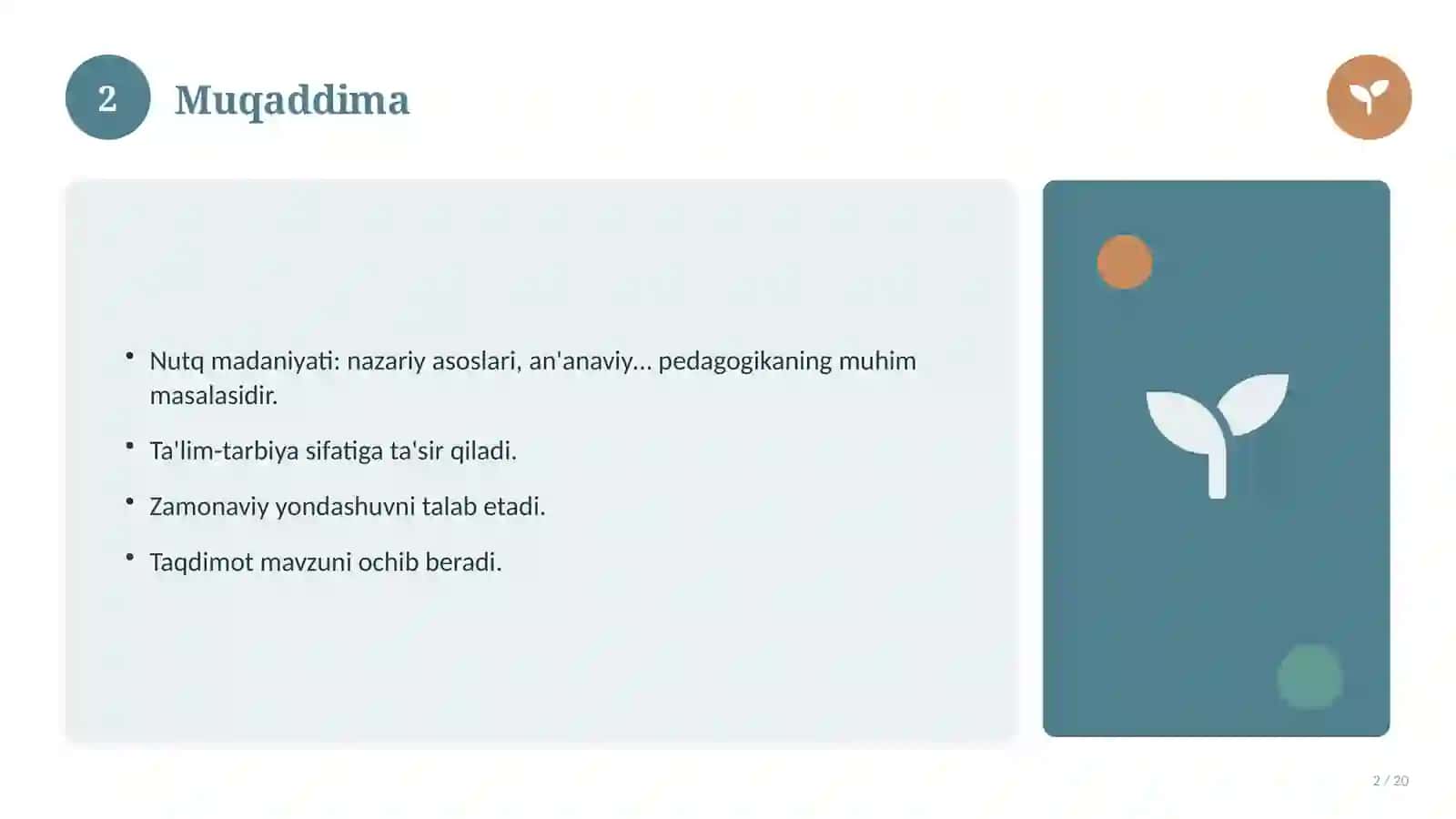 Nutq madaniyati: nazariy asoslari, an'anaviy yondashuvda (Mustaqil ta'lim topshirig'i) 2