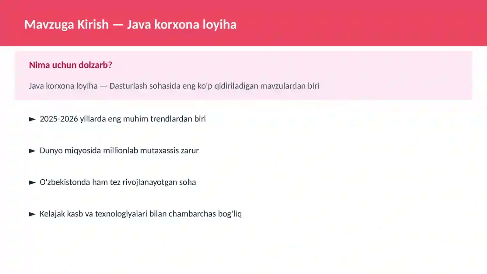DASTURLASH | JAVA VA KORXONA 2