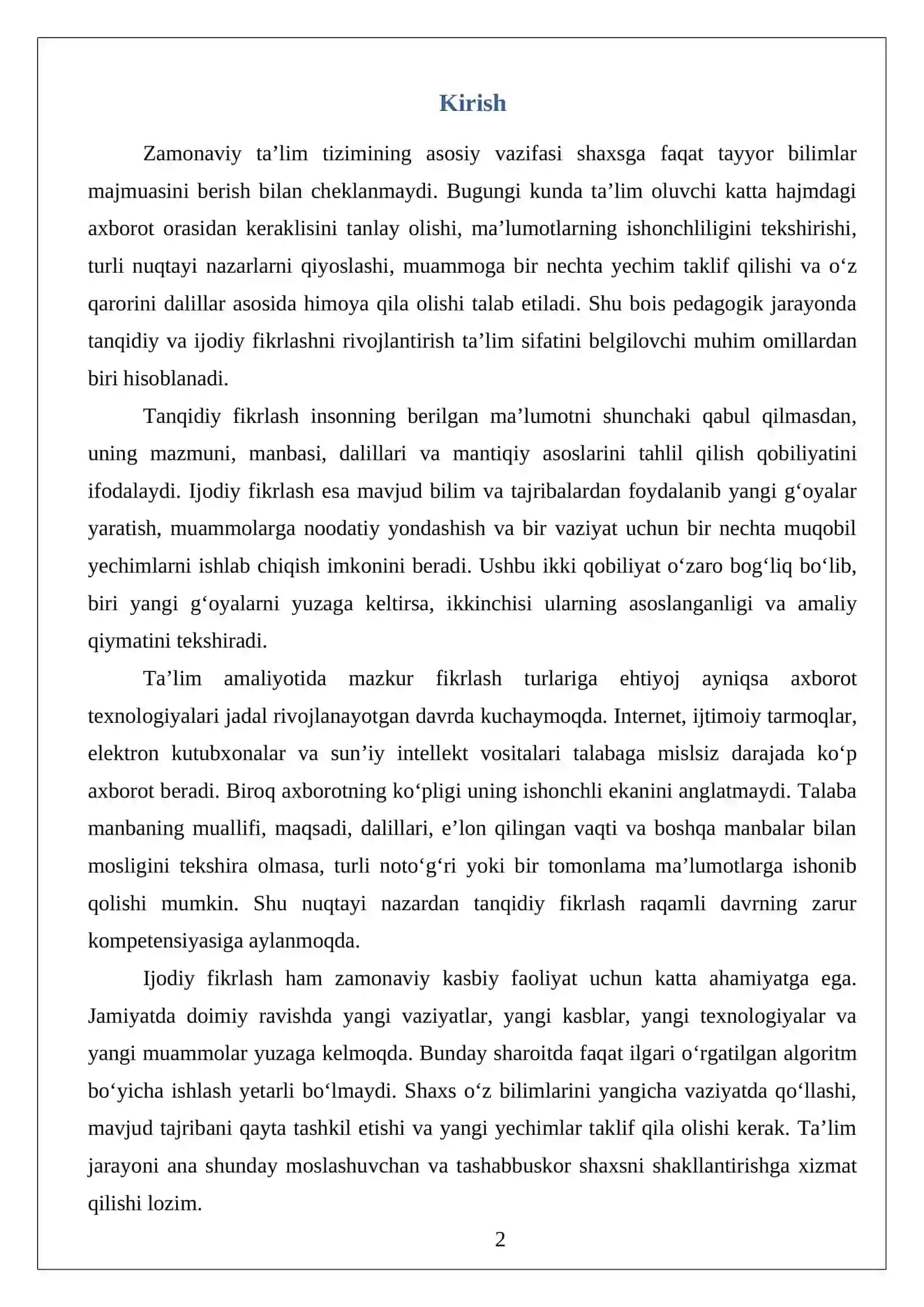 Pedagogik jarayonda tanqidiy va ijodiy fikrlashni rivojlantirish 2