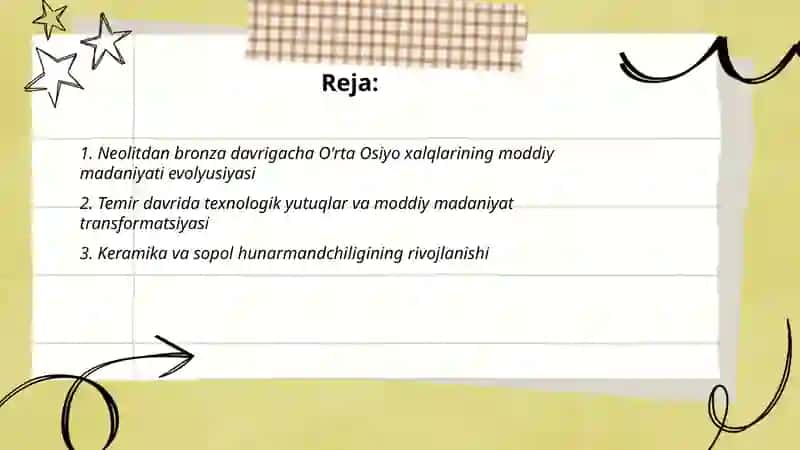O'rta Osiyo xalqlari moddiy madaniyati evolyusiyasi 2