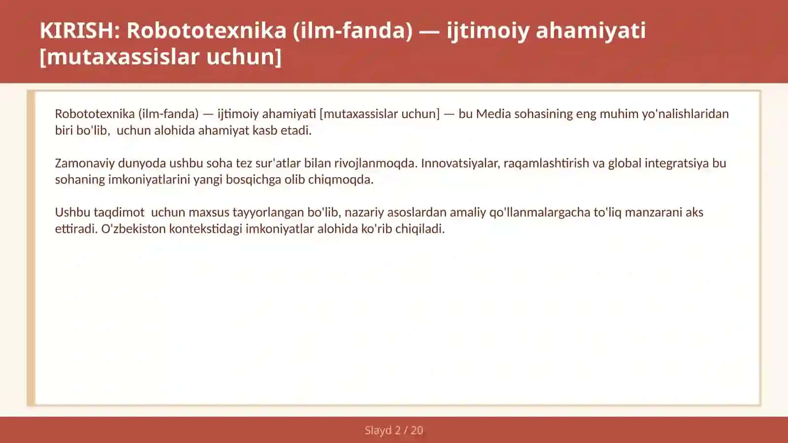 ROBOTOTEXNIKA (ILM-FANDA) — IJTIMOIY AHAMIYATI [MUTAXASSISLAR UCHUN] 2