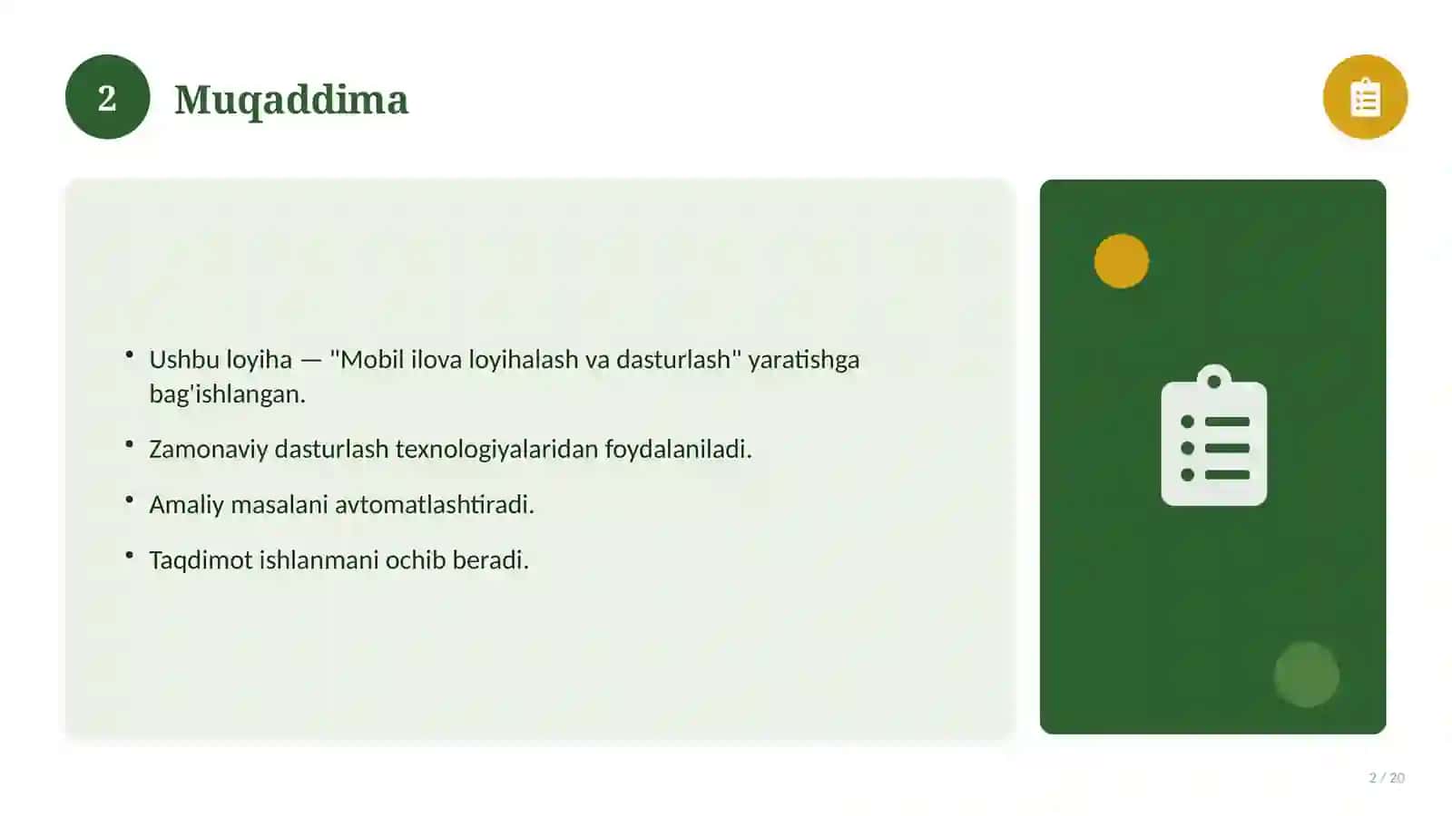 Mobil ilova loyihalash va dasturlash 2