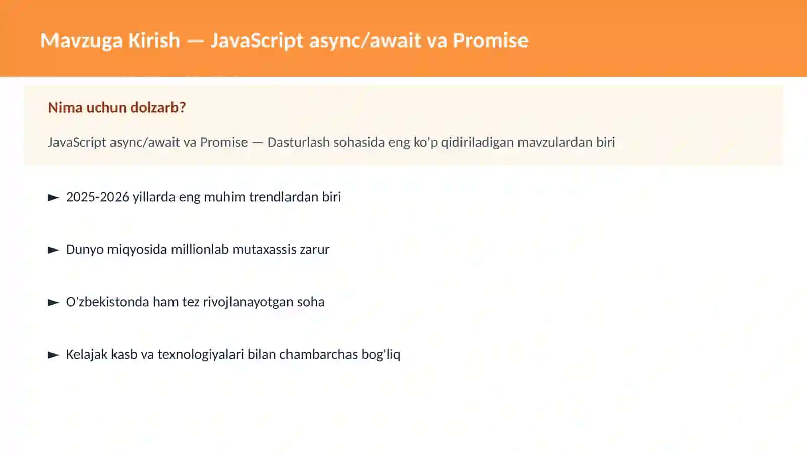 JavaScript async/await va Promise 2