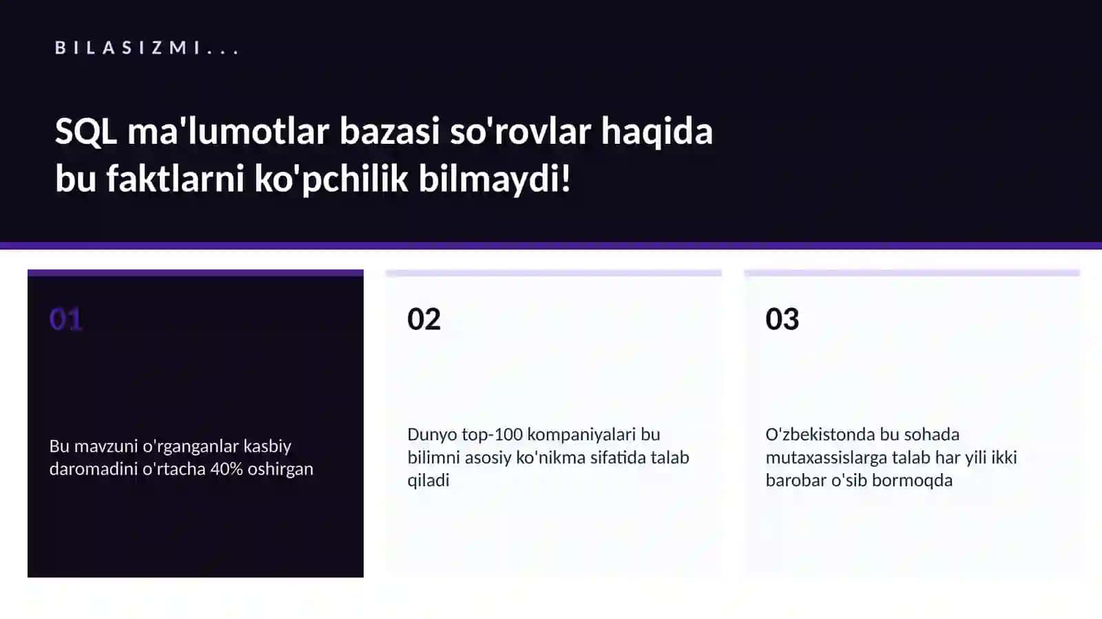 SQL ma'lumotlar bazasi so'rovlar 2