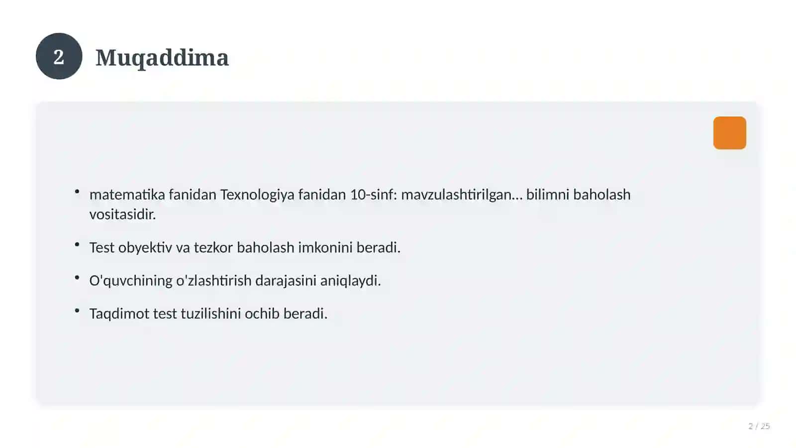 Texnologiya fanidan 10-sinf: mavzulashtirilgan nazorat ishi va tahlil 2