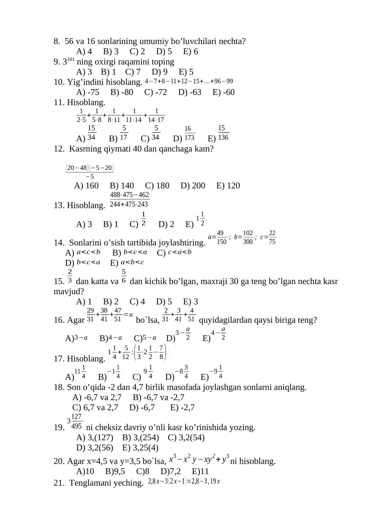 6-sinf test 2