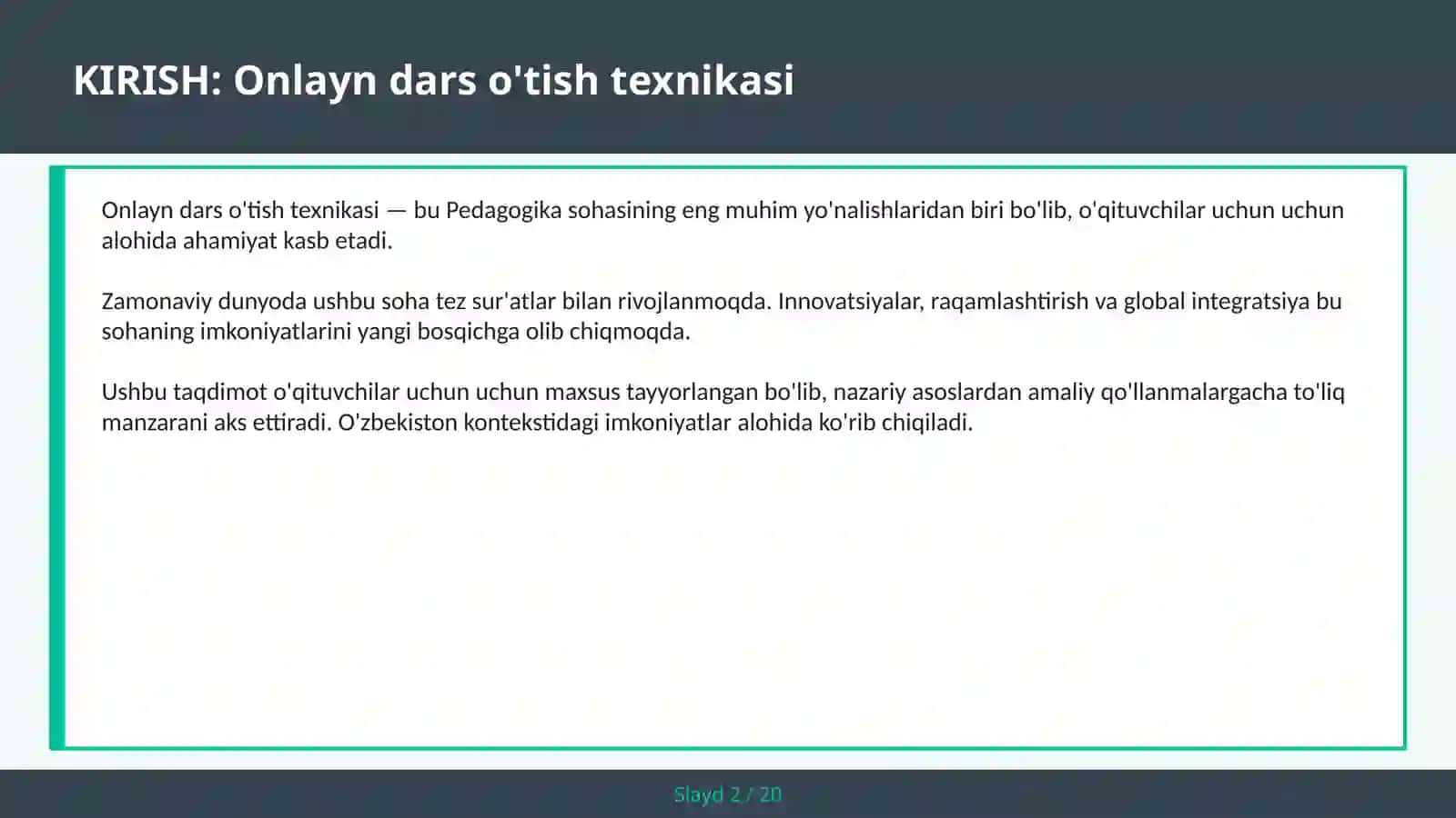 Onlayn dars o'tish texnikasi 2