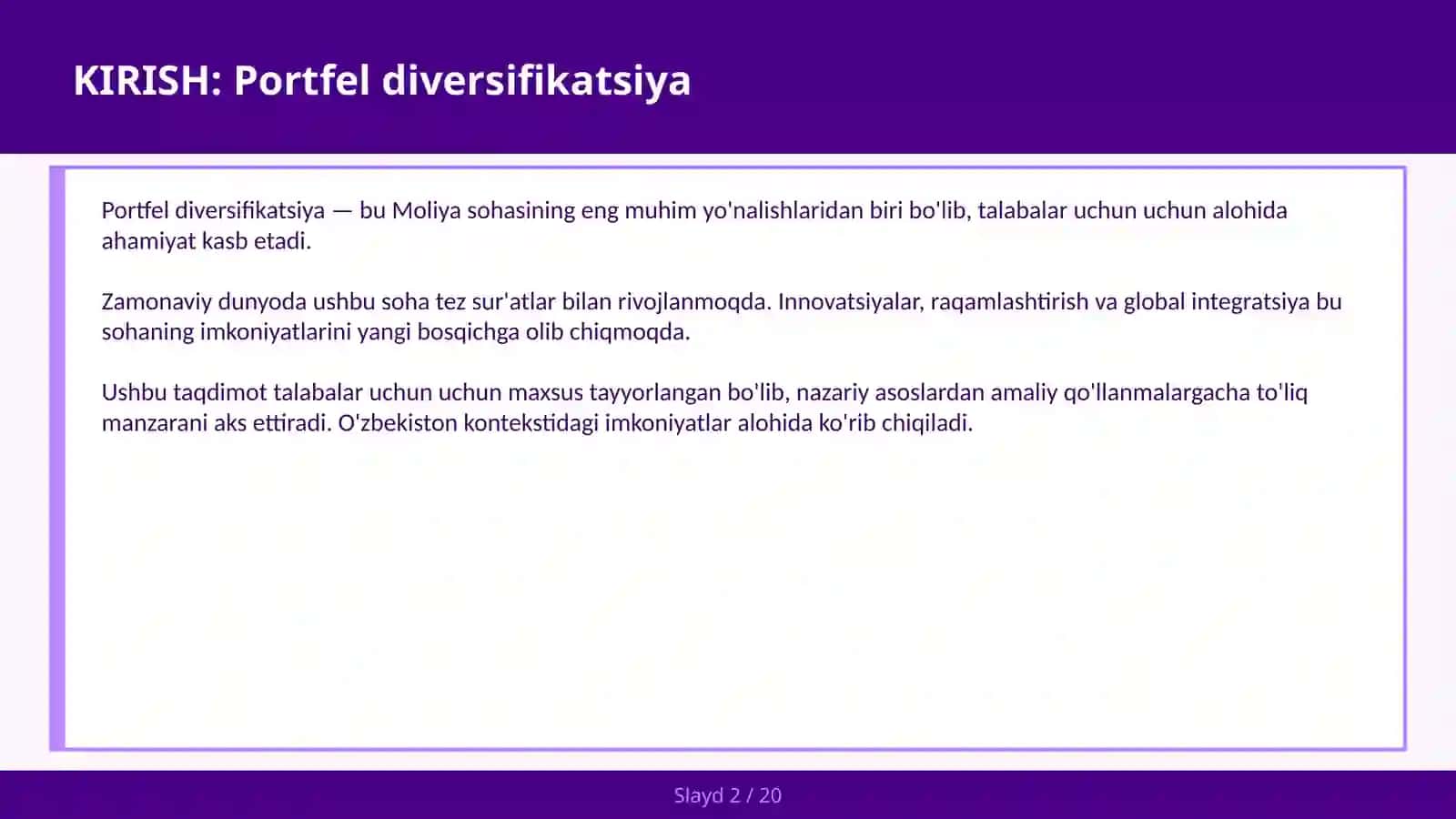 Portfel diversifikatsiya 2
