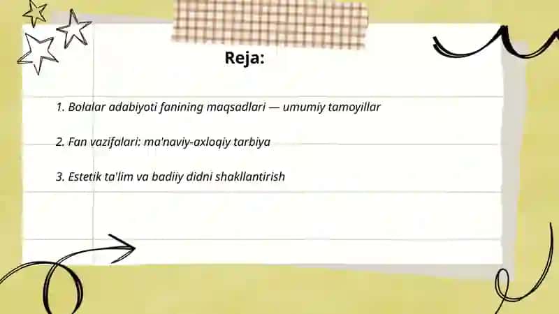 Adabiyot( bolalar adabiyoti ) fanining maqsad va vazifalari 2