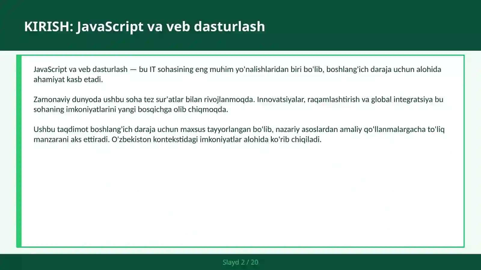 Javascript va Veb Dasturlash: DOM, ES6+ 2