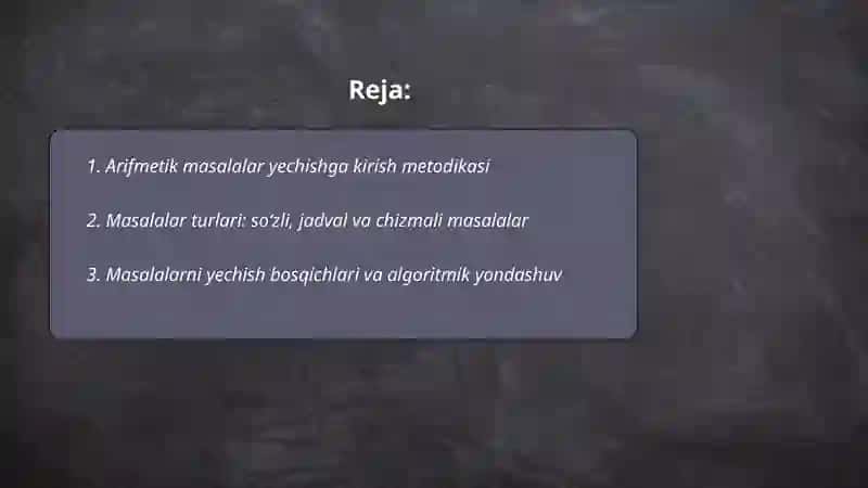 Arifmetik masalalar yechishga oʻrgatish metodikasi 2