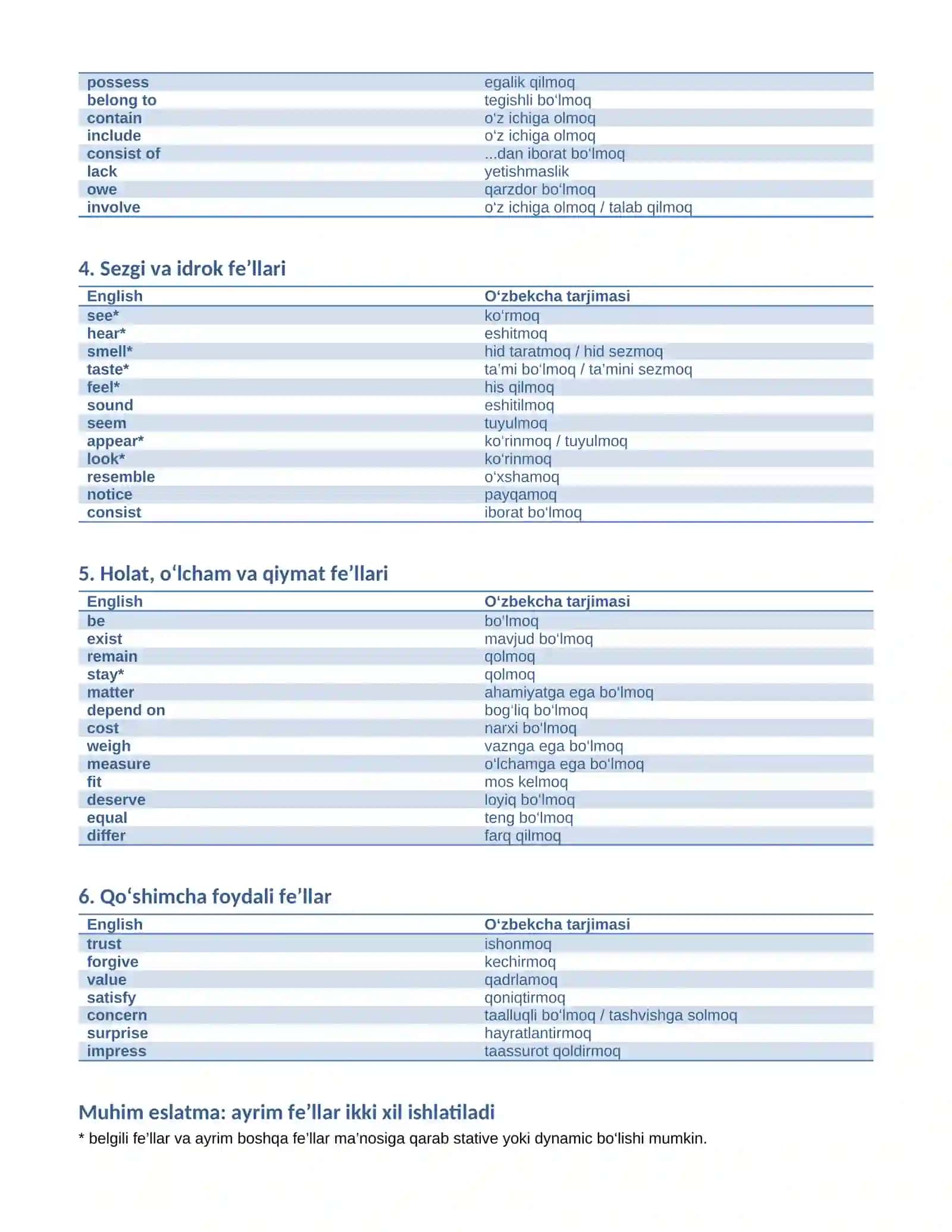 STATIVE VERBS 2