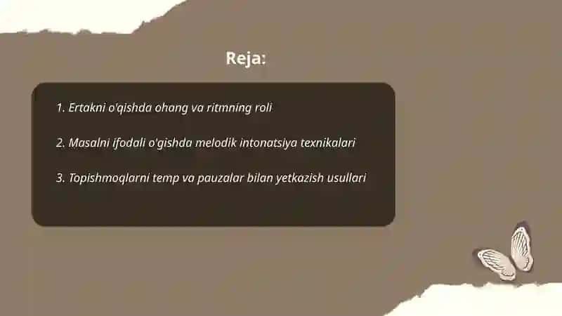 Ertak, masal, topishmoq, maqollarni ifodali o'gishda ohangdorlik va ritm 2