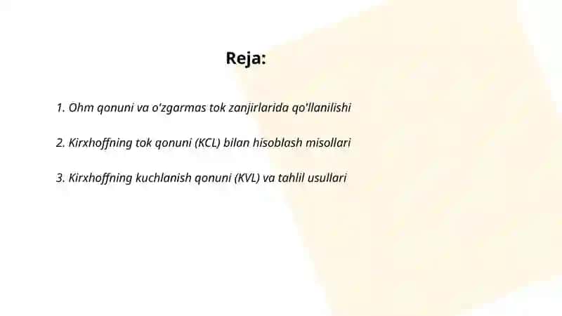 Kirxhoffning tok qonuni va o'zgarmas tok zanjirlarini hisoblash 2