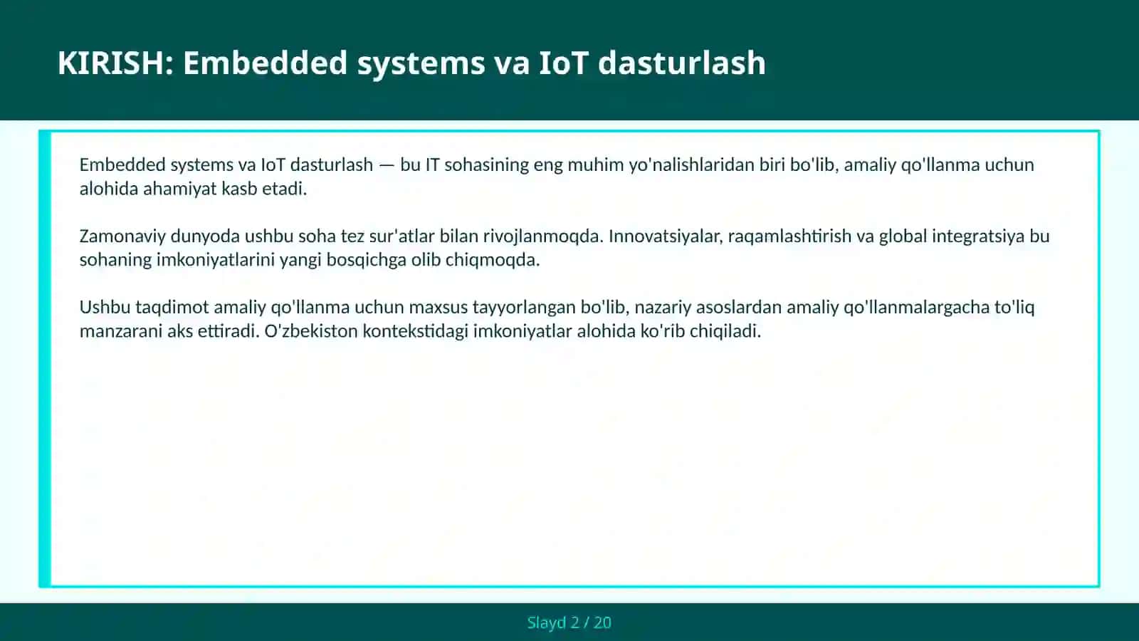 EMBEDDED SYSTEMS VA IOT DASTURLASH 2
