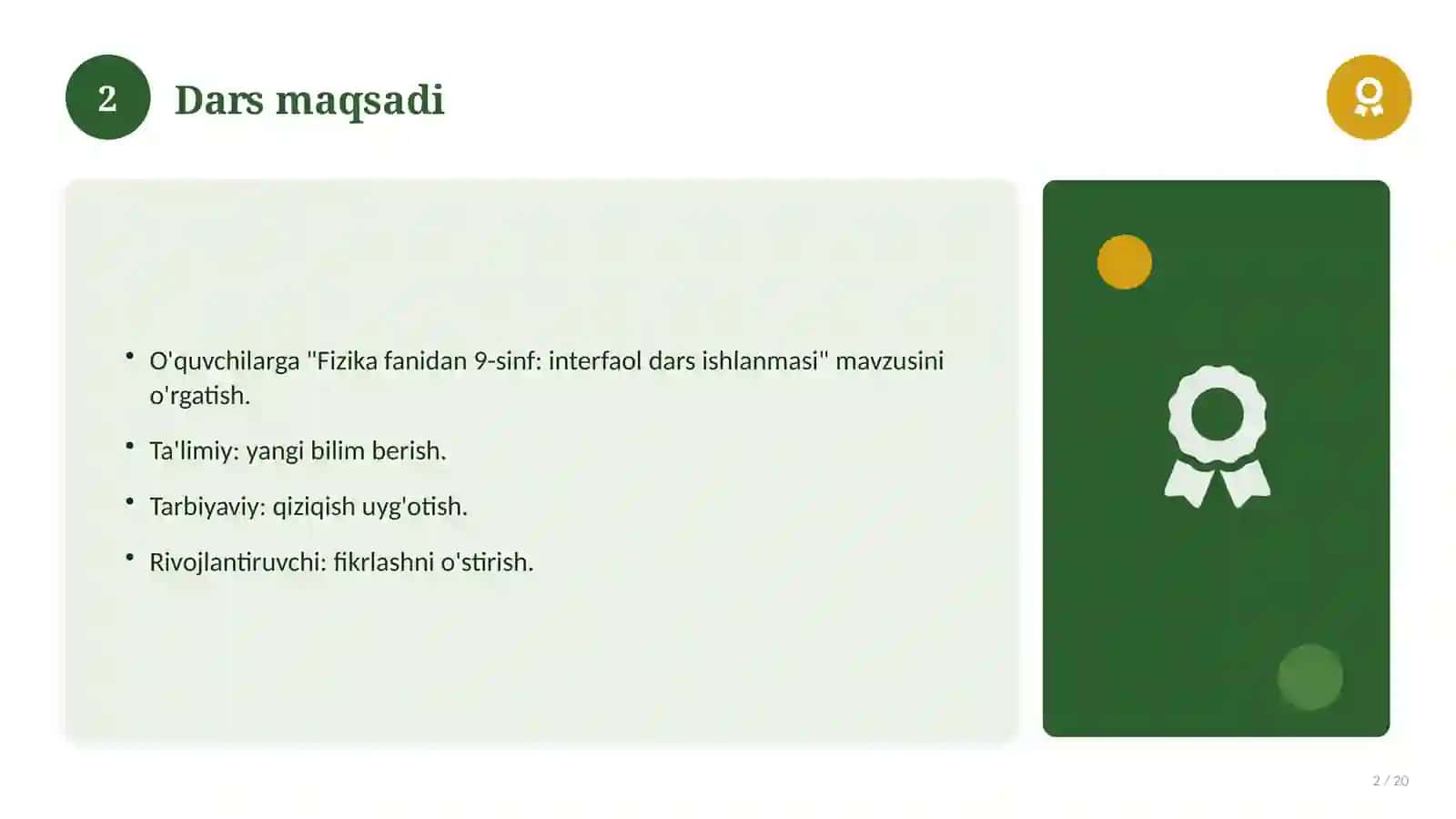 Fizika fanidan 9-sinf: interfaol dars ishlanmasi 2