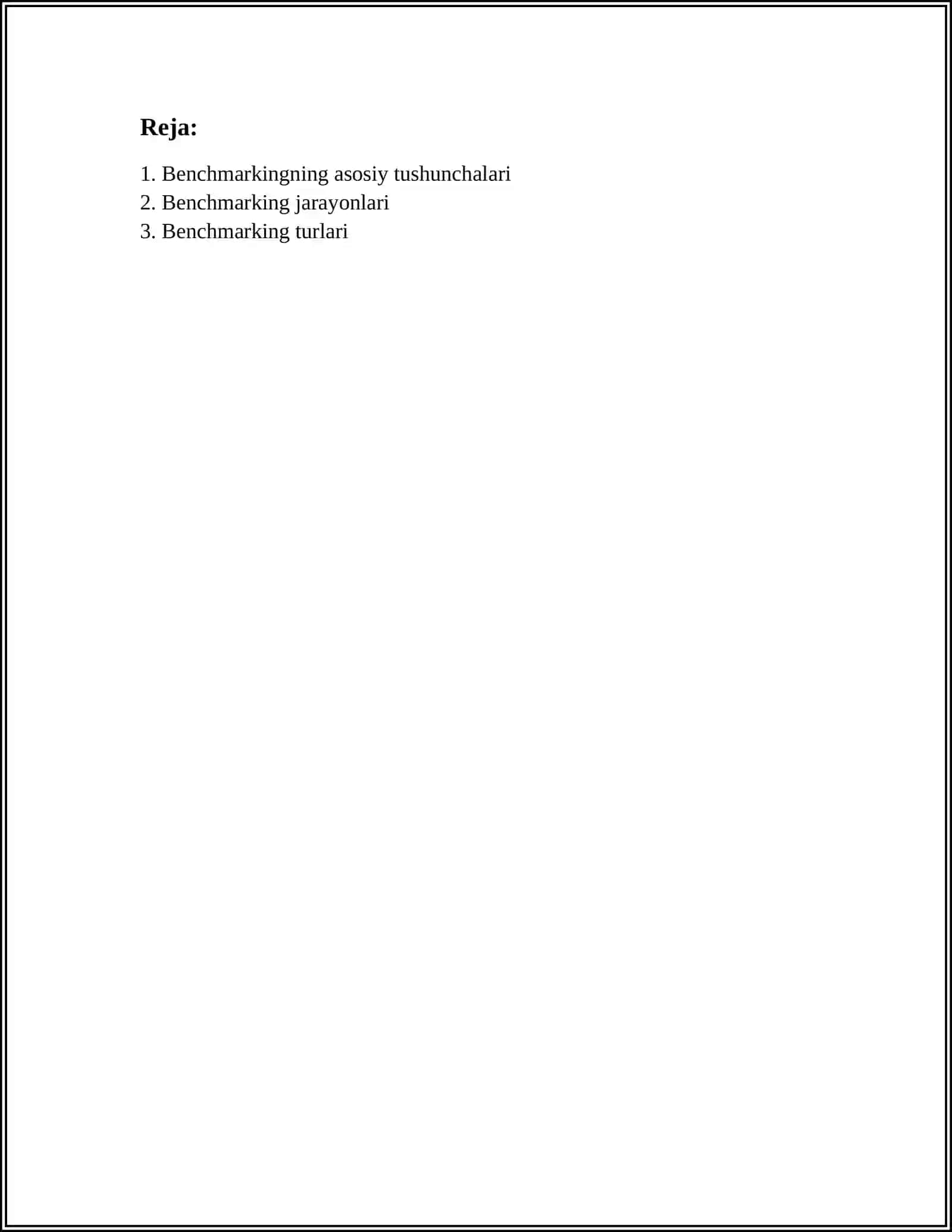 BENCHMARKING 2