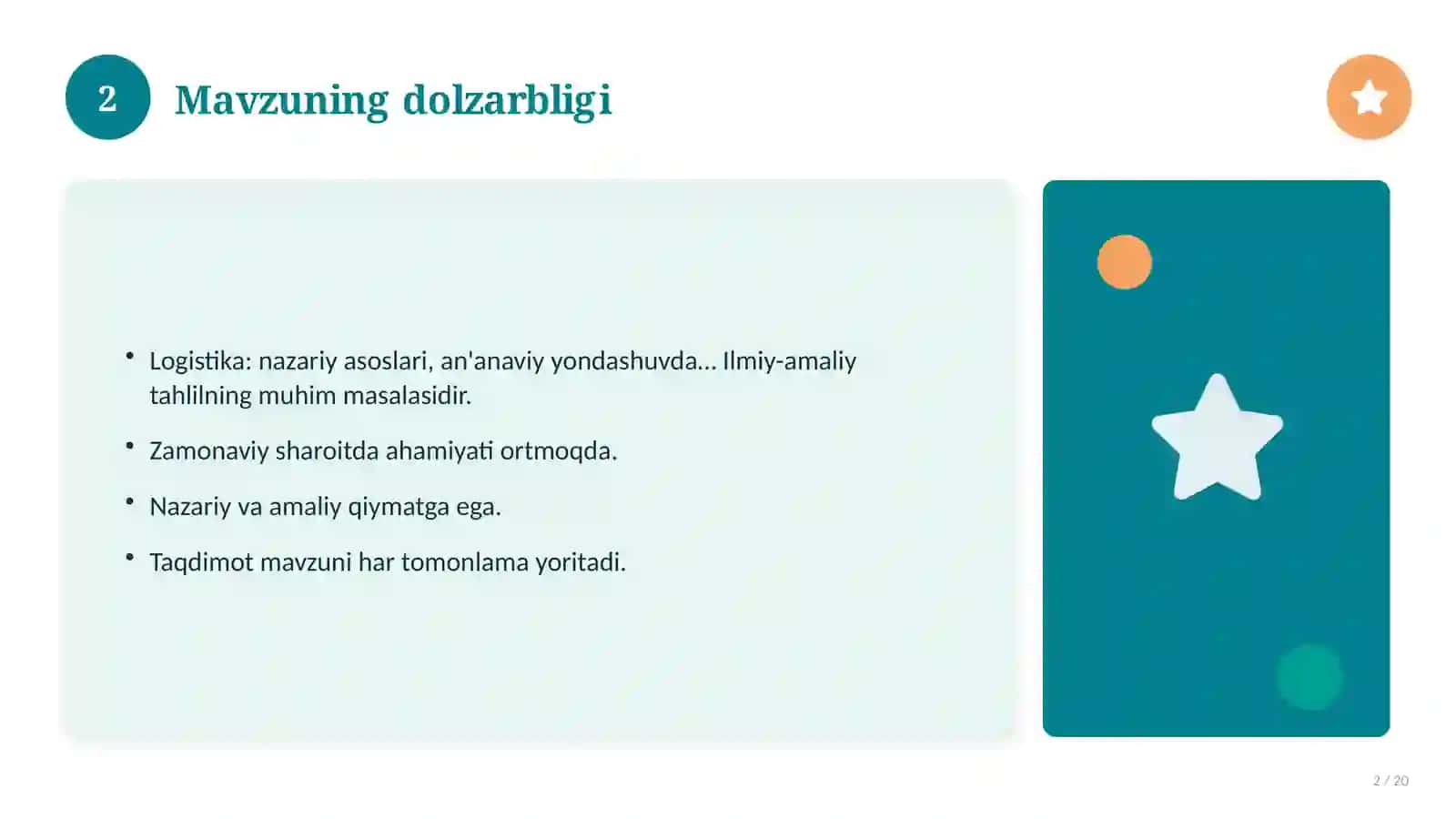 Logistika: nazariy asoslari, an'anaviy yondashuvda (Slayd-taqdimot) 2
