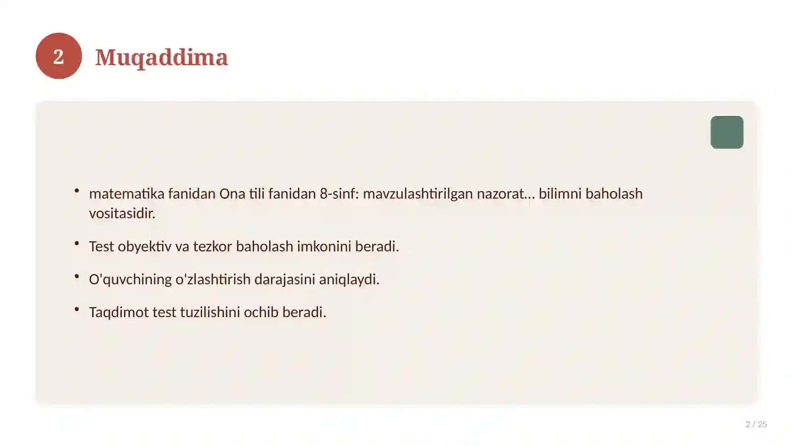 Ona tili fanidan 8-sinf: mavzulashtirilgan nazorat ishi va tahlil 2