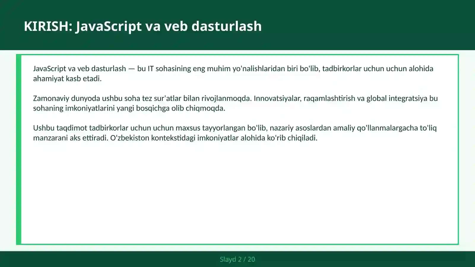 JavaScript VA Veb Dasturlash 2