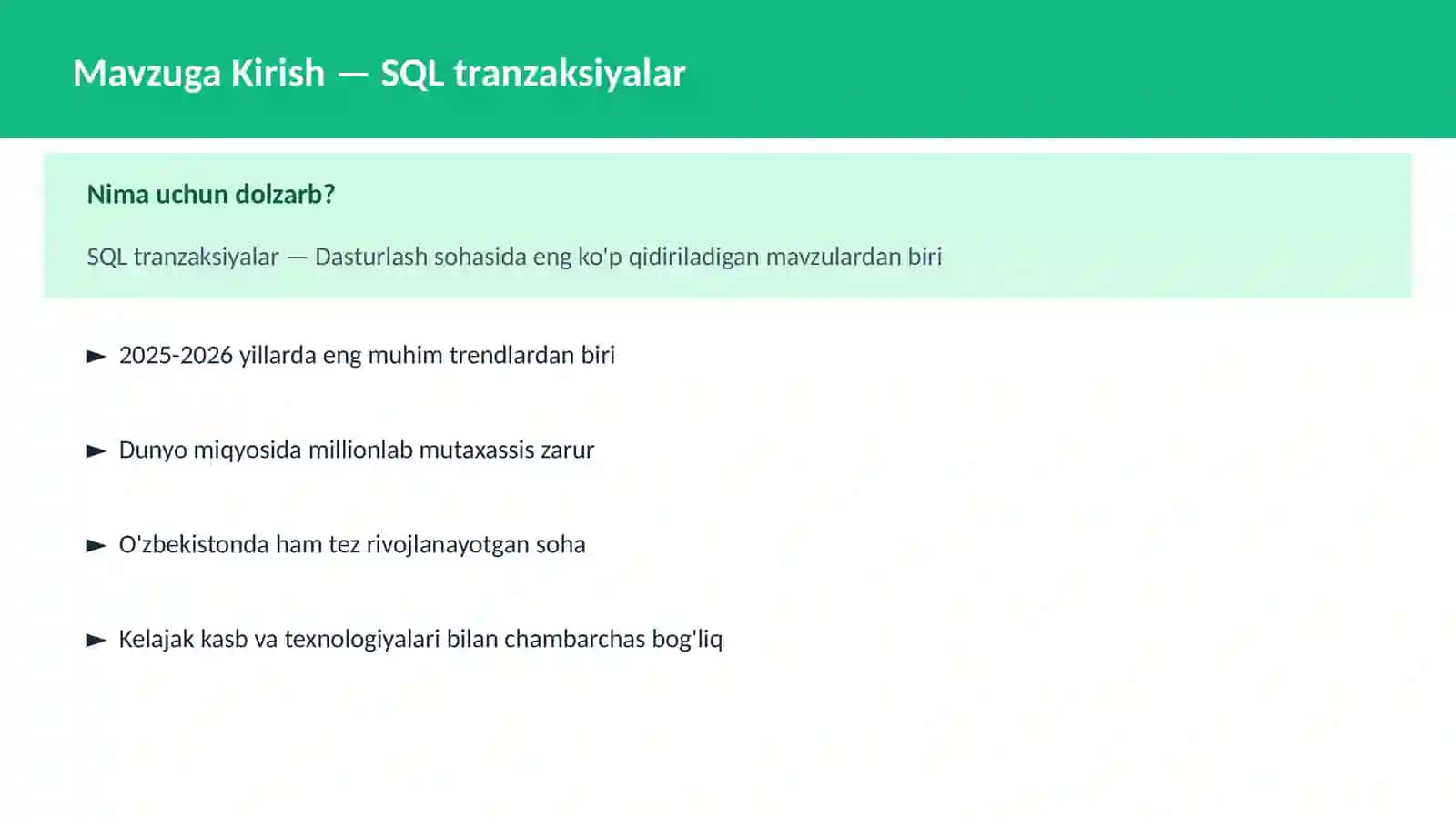 SQL tranzaksiyalar 2